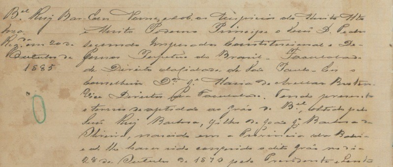 Uma foto de um dos documentos presente no acervo de Rui Barbosa 