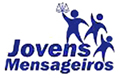Logomarca do Projeto Jovens Mensageiros - Imagem retangular com o texto Jovens Mensageiros e três bonecos acima representando os jovens