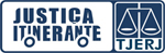 Logomarca do Projeto Justiça Itinerante - Imagem retangular que lembra um onibus e cuja cabine é a imagem de uma balança da justiça