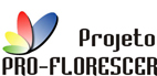 Logomarca do Projeto Pró-Florescer - Imagem retangular com o texto Projeto Pro-Florescer e desenho que representa folhas de uma planta