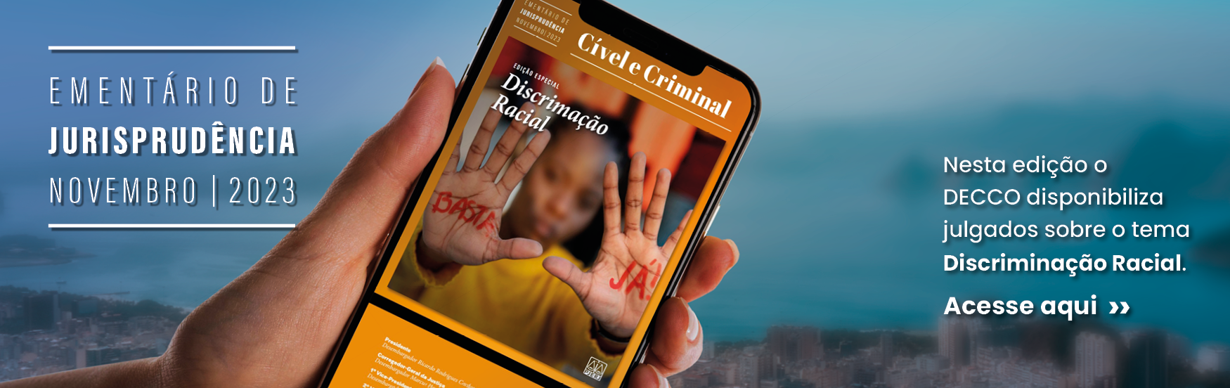 Ementário de Jurisprudência - Novembro - 2023 - Edição Especial – Nesta edição o DECCO disponibiliza julgados sobre o tema Discriminação Racial. Acesse aqui.