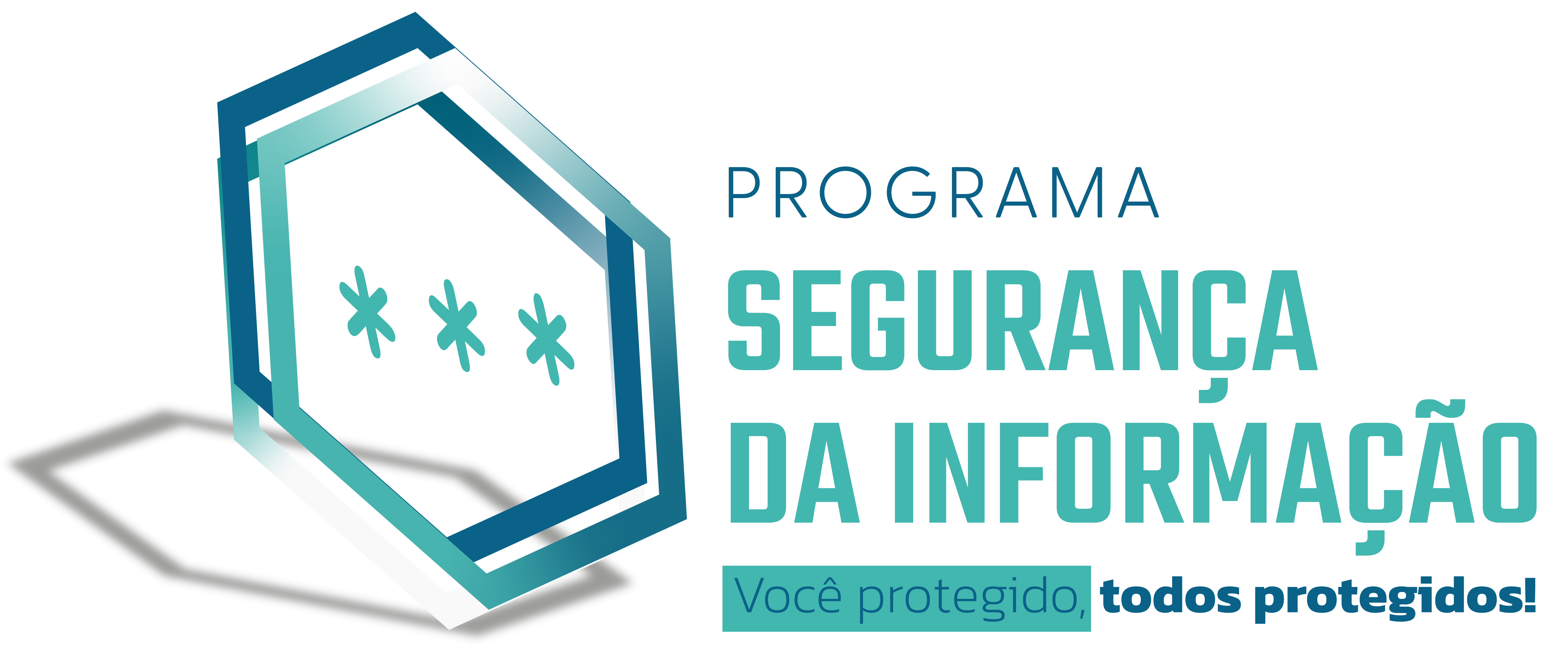 logomarca do programa segurança da informação. imagem: dois losangulos, um verde e um azul entrelaçados com tres asteriscos no meio que significam senha segura.