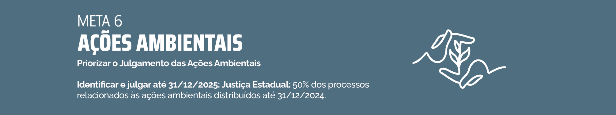Meta 6-Ações ambientais - PRIORIZAR O JULGAMENTO DAS AÇÕES AMBIENTAIS Identificar e julgar até 31/12/2025: Justiça Estadual: 50% dos processos relacionados às ações ambientais distribuídos até 31/12/2024.