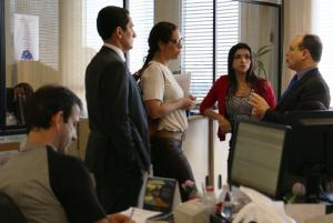 Sérgio Ribeiro, Thaís Dumêt, Silvia Pimentel (coodenadora da Central de Aprendizagem) e André Villela em conversa após o encontro