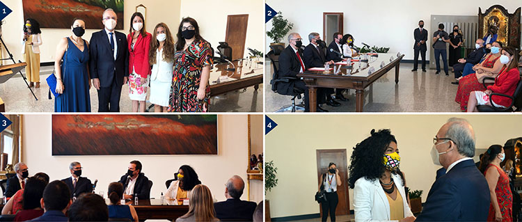 Foto1: O corregedor-geral da Justiça, desembargador Ricardo Rodrigues Cardozo, com a presidente da COEM, desembargadora Suely Lopes Magalhaes, e as juízas Adriana Ramos de Mello, Luciana Fiala e Ellen de Freitas Barbosa.  Foto2 e 3: A mesa da solenidade de assinatura do projeto “Novos Rumos” composta pelo presidente do TJRJ desembargador Henrique Figueiras, pelo prefeito do Rio Eduardo Paes e pelos secretários Joyce Trindade e Sergio Luiz Felippe.  Foto4: O corregedor-geral da Justiça, desembargador Ricardo Rodrigues Cardozo, e a secretária municipal de Políticas de Promoção da Mulher, Joyce Trindade.