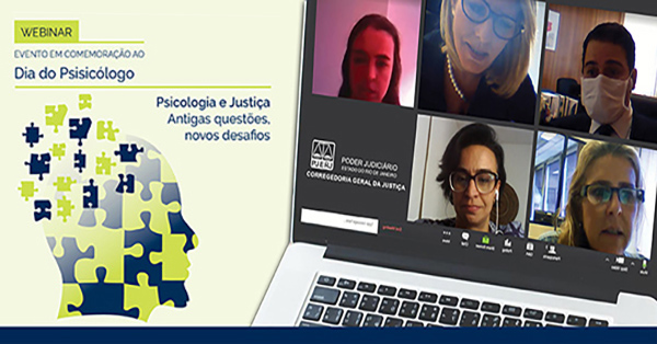 Foto de um computador com a imagem dos participantes do Webinar em comemoração ao dia do psicólogo