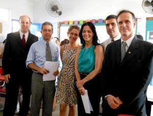 O Juiz Alfredo Marinho, o Promotor de Justiça Marcos Fagundes e os Juízes Ana Célia Montemor, Raquel Chrispino, Fernando de Souza e Silva e o Defensor Público Carlos Robson da Ponte.