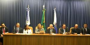 O Advogado Mário Miranda Neto, o Des. Fábio Dutra, a Juíza Denise Appolinária, a Des. Leila Mariano, o Des. Cláudio Dell¿Orto, o Ministro do STJ Felipe Salomão, o Des. Luiz Felipe Francisco e o Chefe de Gabinete, Geraldo Aymoré Júnior.