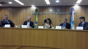 Da esquerda para a direita: os juízes Rossidélio Lopes, Gustavo Diefenthaler, Adriana Ramos de Mello, Flávio Citro e Aroldo Pereira Junior