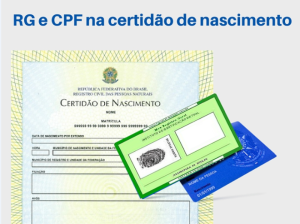 Modelo fictício da nova certidão de nascimento com RG e CPF (Imagem DGCOM-TJRJ)