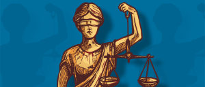 Imagem do símbolo da Justiça (deusa Têmis), sob o filtro azul.