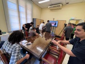 Equipe do Museu da Justiça se preparando para o treinamento.