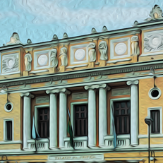 Imagem estilizada da fachadad do Antigo Palácio da Justiça de Niterói.