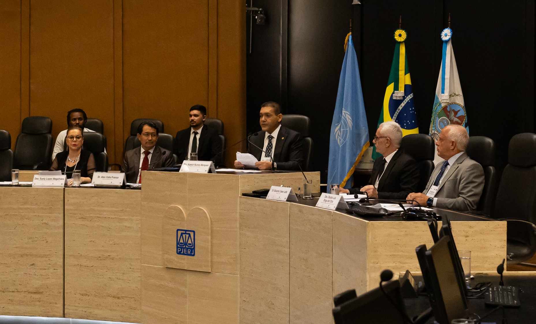 Da esquerda para a direita: a desembargadora Suely Lopes Magalhães, Alex Valle Franco, o ministro Kassio Nunes Marques, Eduardo Cesar Leite e o desembargador Cláudio dell'Orto.