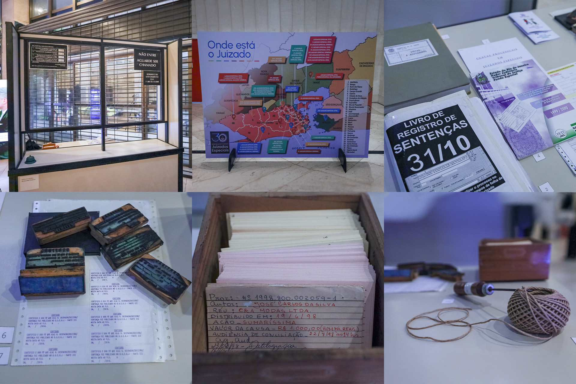 Montagem com seis fotos da exposição