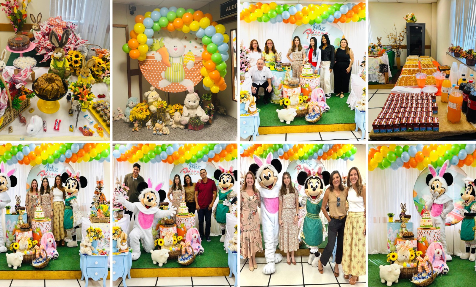 Montagem com várias fotos do lanche de Páscoa