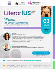 iterarIus  - 1°Ciclo de Estudos Jusliterários: A Grécia e a formação do Humano Da Ilíada à Odisseia: uma introdução ao mundo de Homero 03 junho  terça-feira Horário 10h:30 PALESTRANTE Beatriz Cristina de Paoli Possui graduação em Letras pela Universidade de Brasília (2000), mestrado em Teoria Literária também pela Universidade de Brasilia (2004) e Doutorado em Letras Clássicas pela Universidade de São Paulo (2015). É Professora Adjunta de Língua e Literatura Grega na Universidade Federal do Rio de Janeiro. DEBATEDOR Des. Carlos Gustavo Direito Doutor em História pela Universidade Federal do Rio de Janeiro (UFRJ) Clique e acesse o Sympla *O evento contemplará emissão de certificado de participação Auditório da Mútua dos Magistrados Rua Dom Manuel, no 29, lo andar, sala 112.