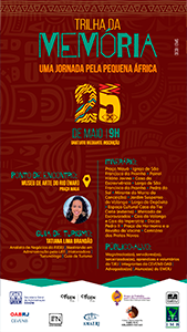 TRILHA DA MEMORIA UMA JORNADA PELA PEQUENA ÁFRICA 25 DE MAIO 19H - GRATUITO MEDIANTE INSCRIÇÃO PONTO DE ENCONTRO: MUSEU DE ARTE DO RIO (MAR) PRAÇA MAUÁ  Guia de turismo: Tatiana Lima Brandão Analista de Negócios do PJERJ | Mestranda em Administração pela UFF | Historiadora | Turismóloga | Guia de Turismo  Itinerário: Praça Mauá • Igreja de São Francisco da Prainha • Painel Hilário Jovino • Casa da Escrevivência • Largo de São Francisco da Prainha • Pedra do Sal • Mirante do Morro da Conceição) • Jardim Suspenso do Valongo • Largo do Depósito • Espaço Cultural Casa da Tia Ciata (externo) • Mercado de Escravizados • Cais do Valongo e Cais da Imperatriz • Docas Pedro II • Praça da Harmonia e a Revolta da Vacina • Cemitério dos Pretos Novos  Público-alvo:  Magistrados(as), servidores(as), terceirizados(as), aprendizes e voluntários do TJRJ | Integrantes da CEVENB OAB | Advogados(as) | Alunos(as) da EMERJ  Imagem nas cores branco, vermelho, amarelo e verde.  Logos: PJERJ - Secretaria Geral de Administração - SGADM - COGEN 1º Grau - COGEN 2º Grau - Grupo de Trabalho para desenvolvimento de Ações e Políticas Voltadas para Mulheres Negras - EMERJ - OABRJH CEVENB - IPN Museu memorial - AMAERJ - FÓRUM PERMANENTE DIREITO E RELAÇÕES RACIAIS - IMB